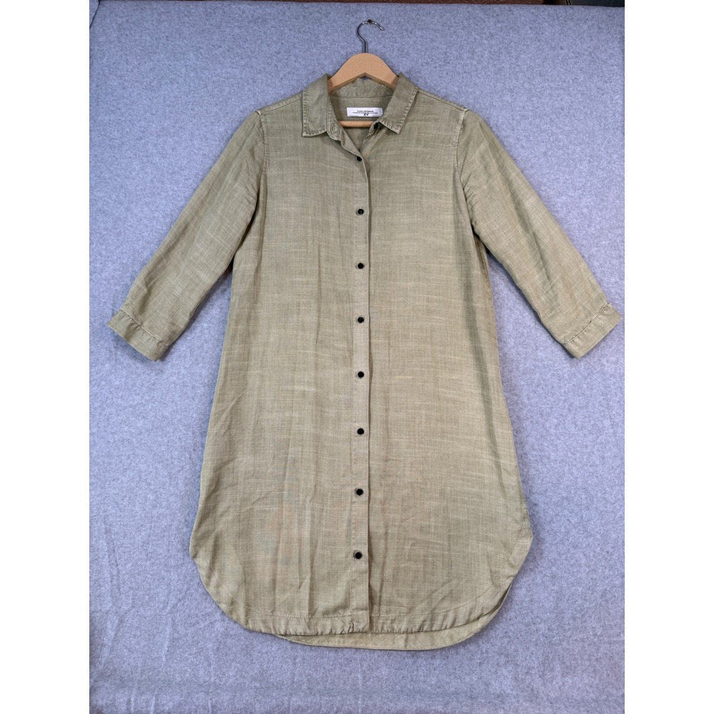 Zara Small Shirt Dress Olive Green Lyocell Safari Minimalist Button Down